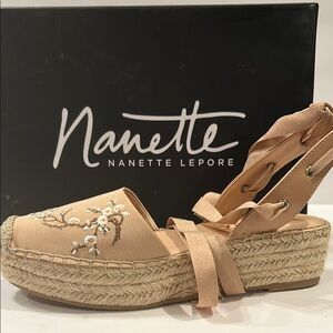 Nanette Lepore Women's Beatriz Espadrille Blush Fabric Wedge Sandal - Size 6